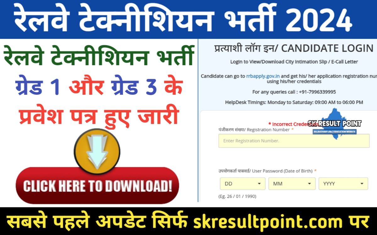 RRB Technician Admit Card Download