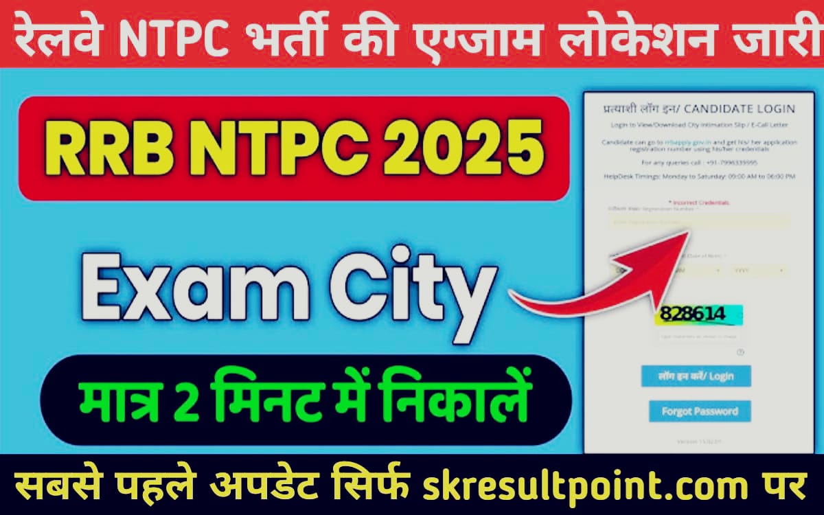 Railway NTPC Exam City 2025