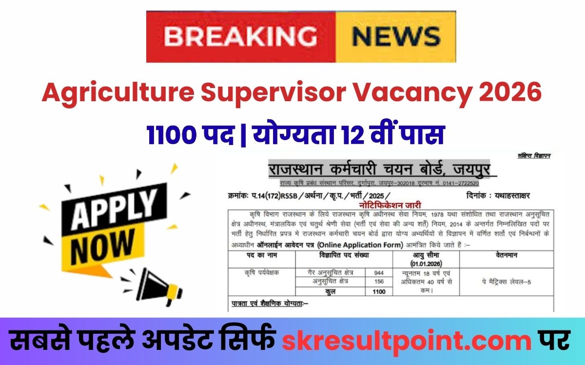 Rajasthan Agriculture Supervisor Recruitment 2026
