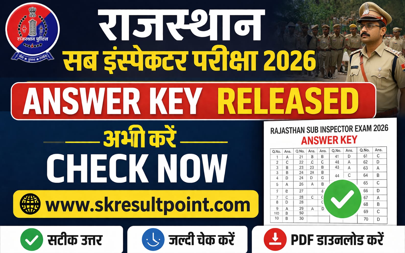 Rajasthan Sub Inspector Answer Key 2026